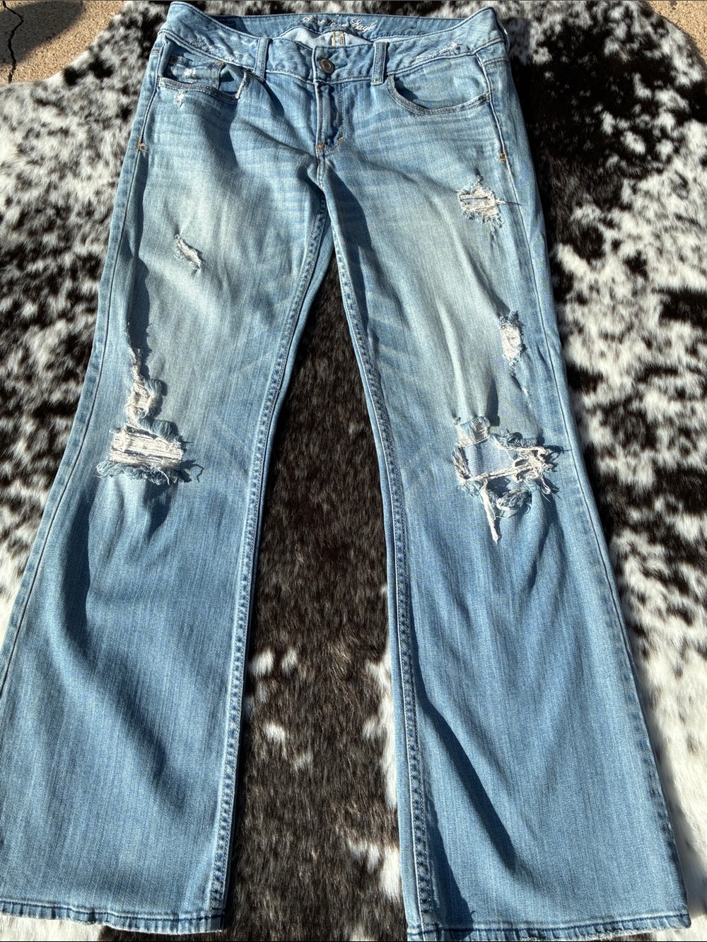 American Eagle Outfitters Light Blue Distressed Flare Jeans